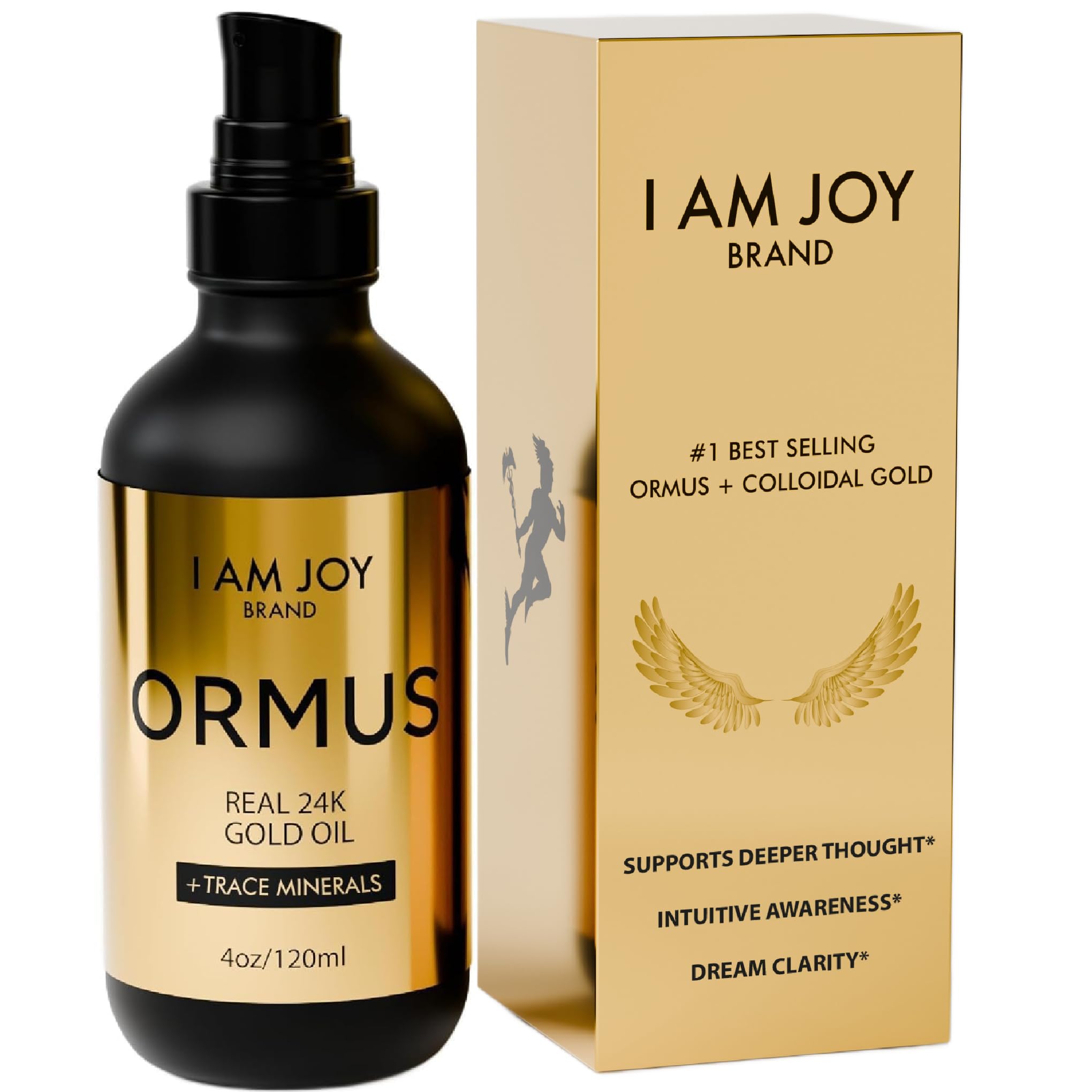 I Am Joy Co. Ormus Gold Oil storage bottle conveys durability and longevity.