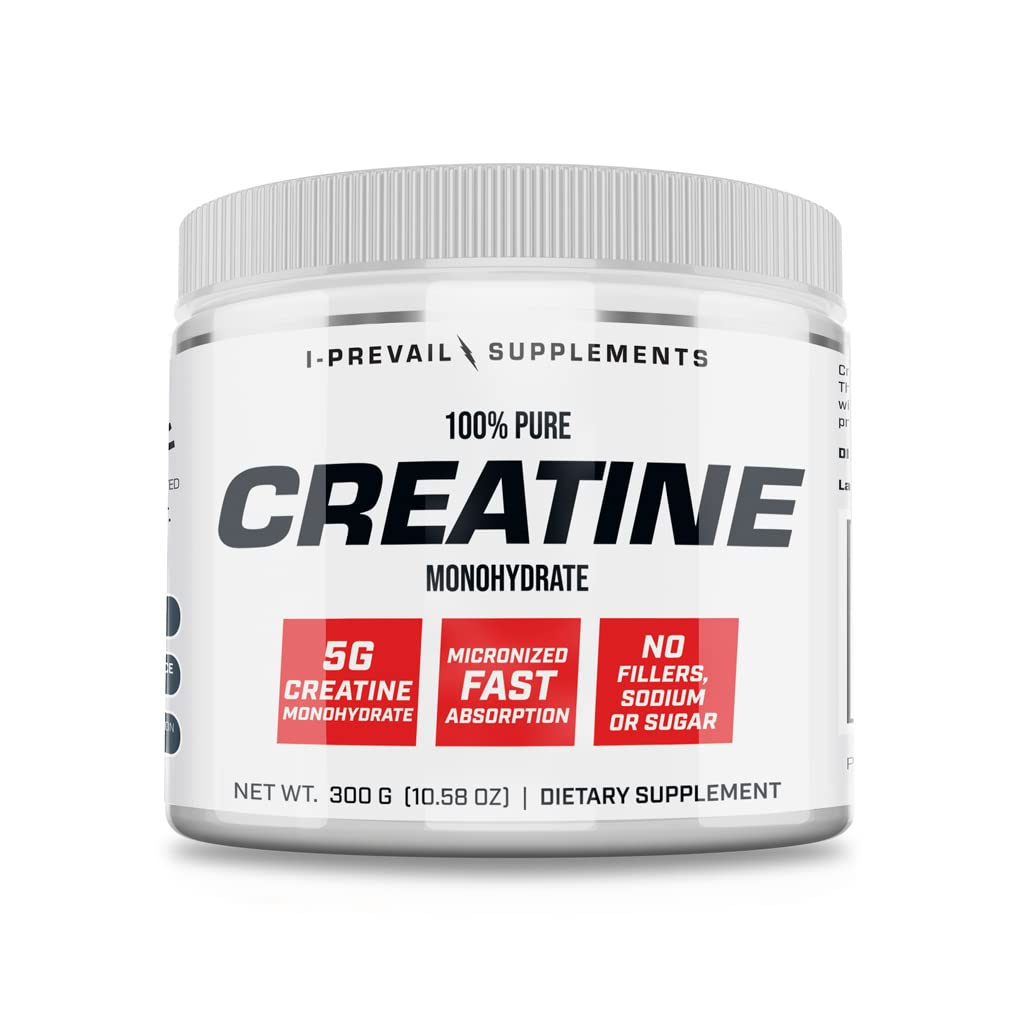 Front view of I-Prevail 100% Pure Creatine Monohydrate Powder canister