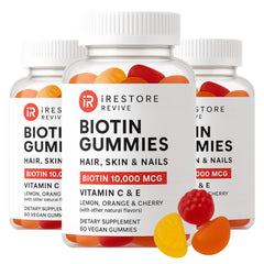Front view of iRestore Hair Gummy Vitamins 3-pack