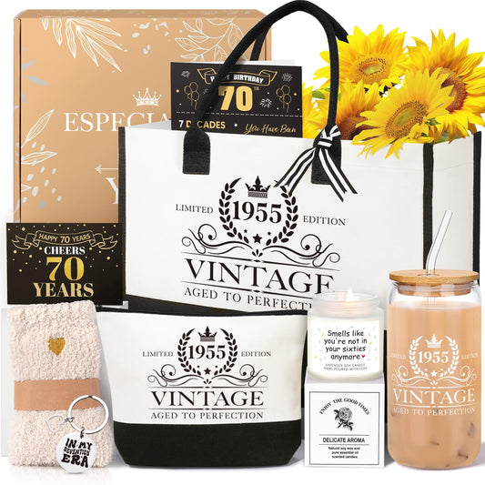 Canvas tote bag included in 70th birthday gift set