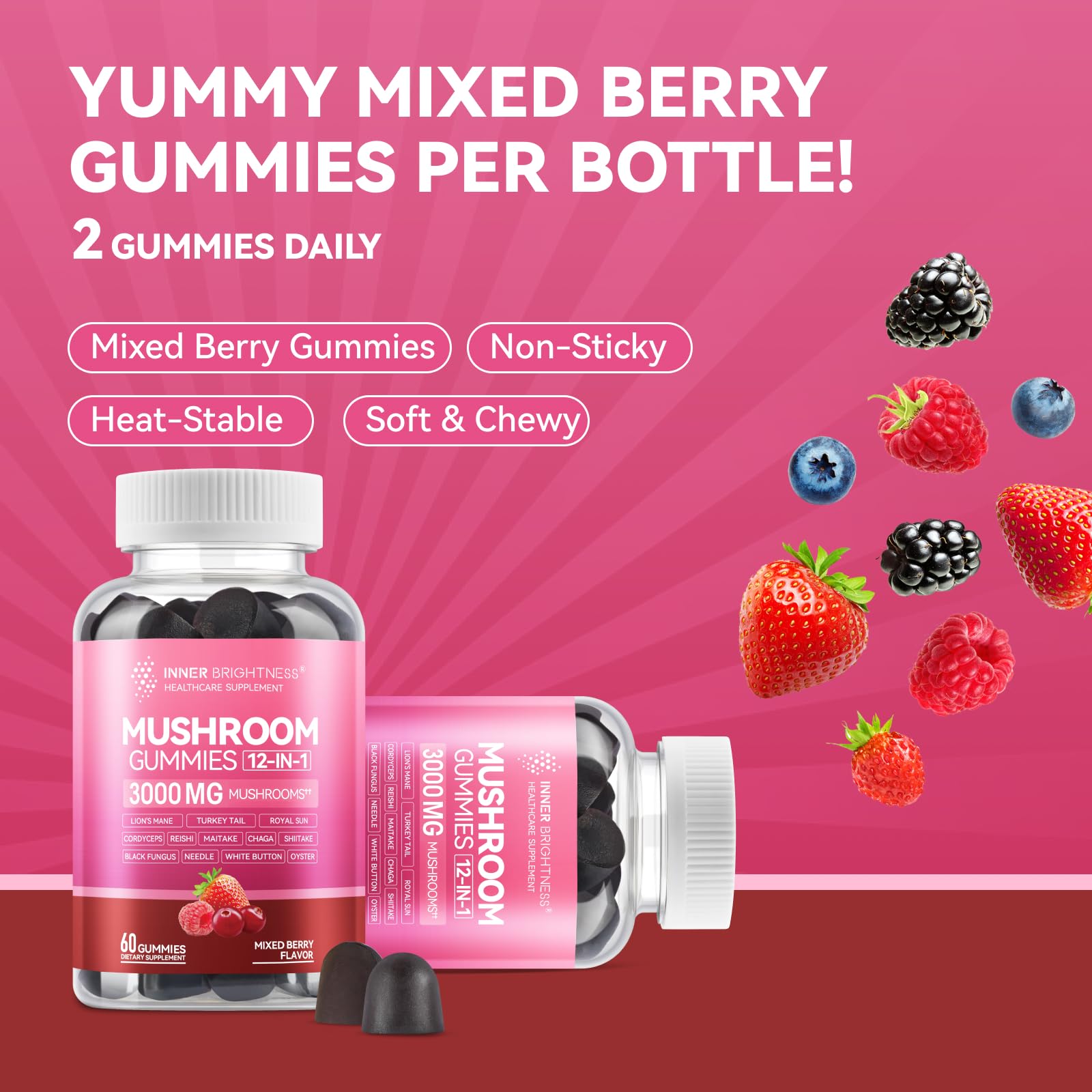 Front of the bottle displaying 60 gummies