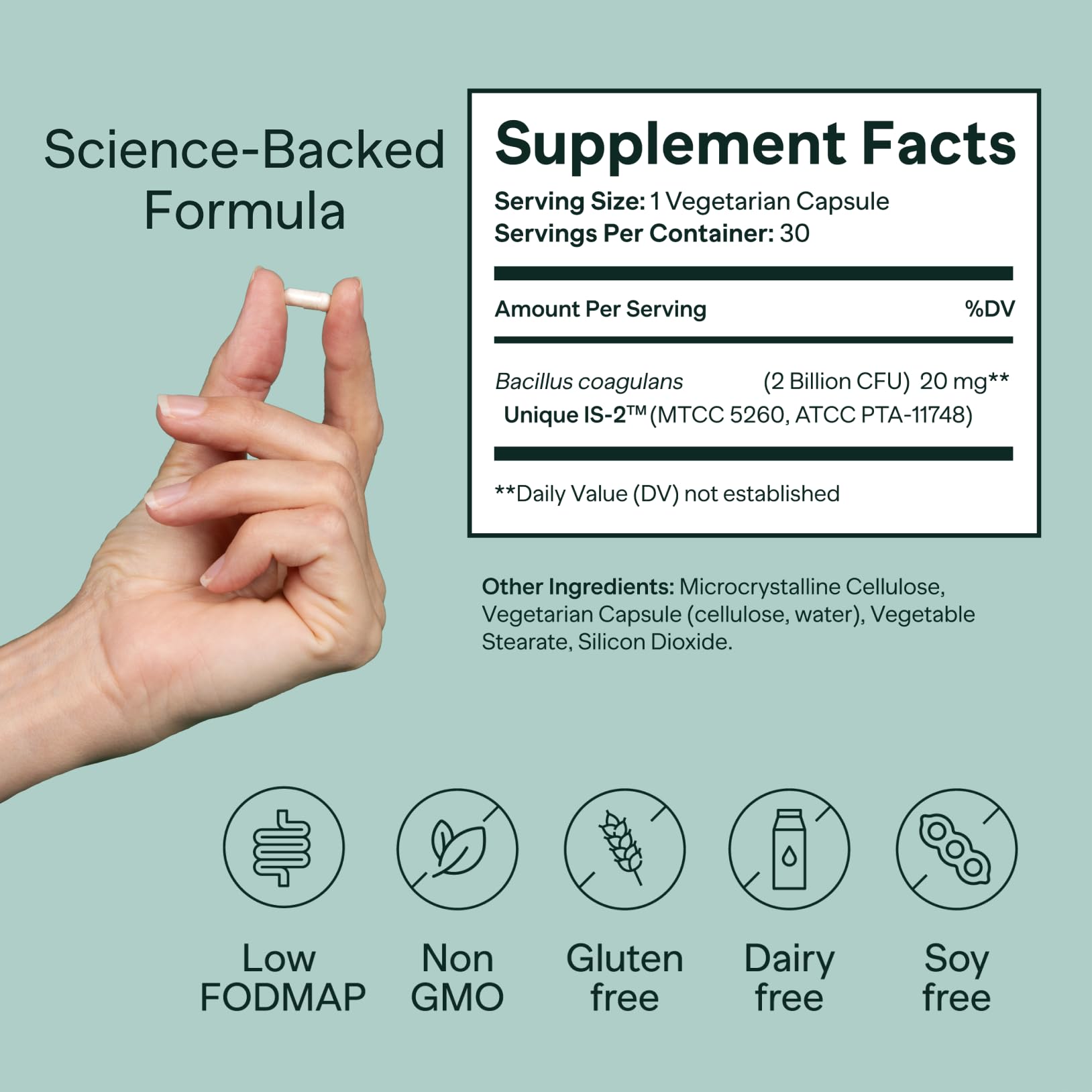 Low FODMAP, gluten-free, vegan and non-GMO icons