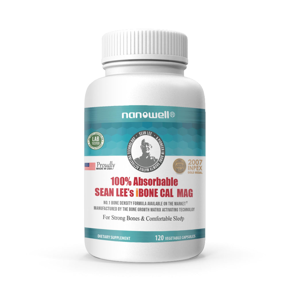 Bottle of NANOWELL iBone Cal Mag calcium and magnesium supplement