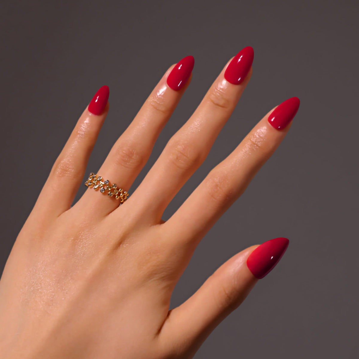 Icebobo burgundy short almond press-on nails for a natural salon finish.