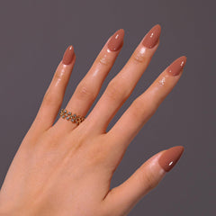 Icebobo press-on nails in short almond coffee color for a natural salon look.