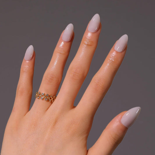 Icebobo short almond nails light gray kit for a natural look in minutes.