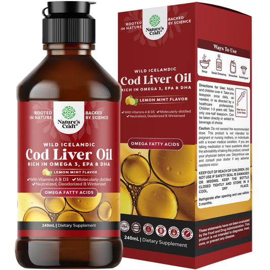 Icelandic wild-caught cod liver oil liquid bottle front view 240ml
