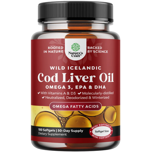 Icelandic wild-caught cod liver oil softgels bottle with 1000mg serving