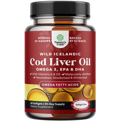 Front view of Icelandic wild-caught cod liver oil softgels bottle