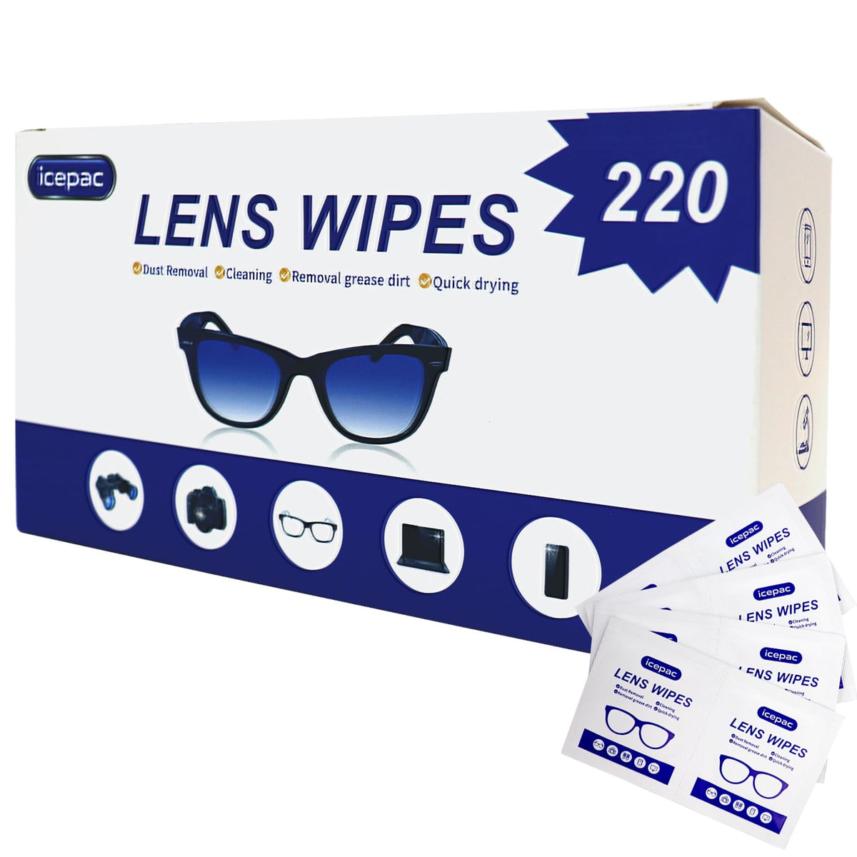 Icepac Lens Wipes single-use packet in pocket