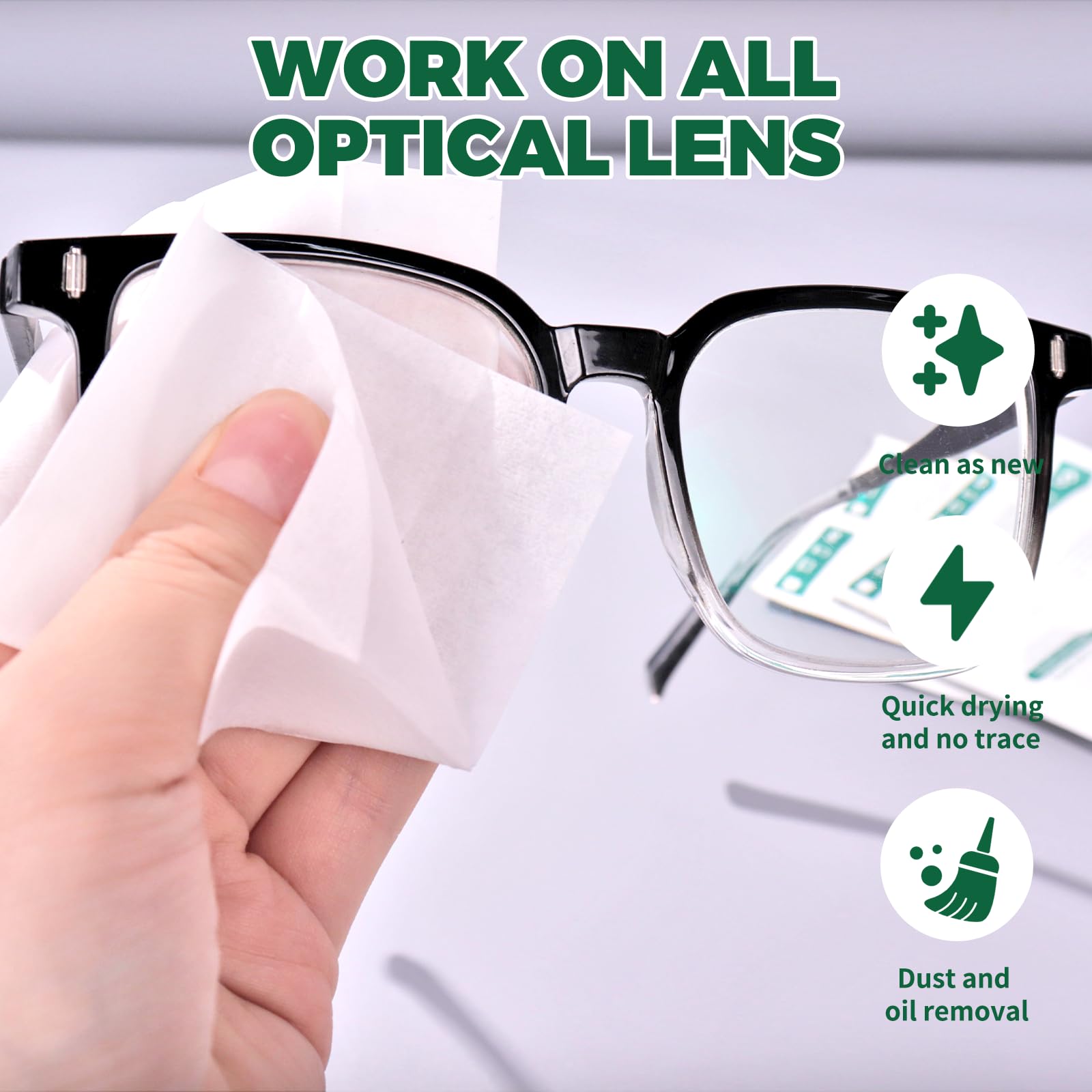 Close-up of wiping eyeglasses with Icepac