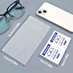 Open packet showing wipe for glasses cleaning