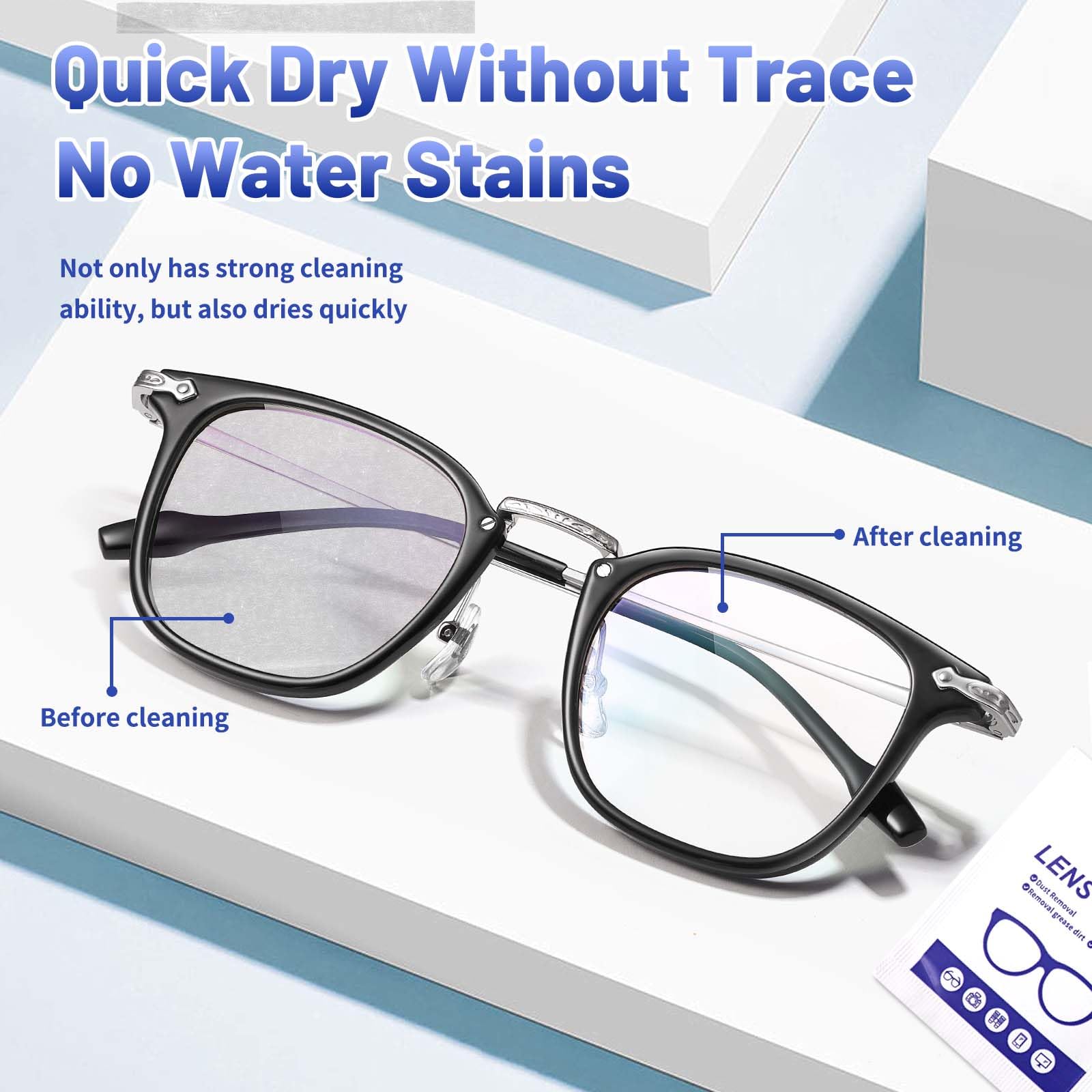 Clean glasses with wipe, close-up