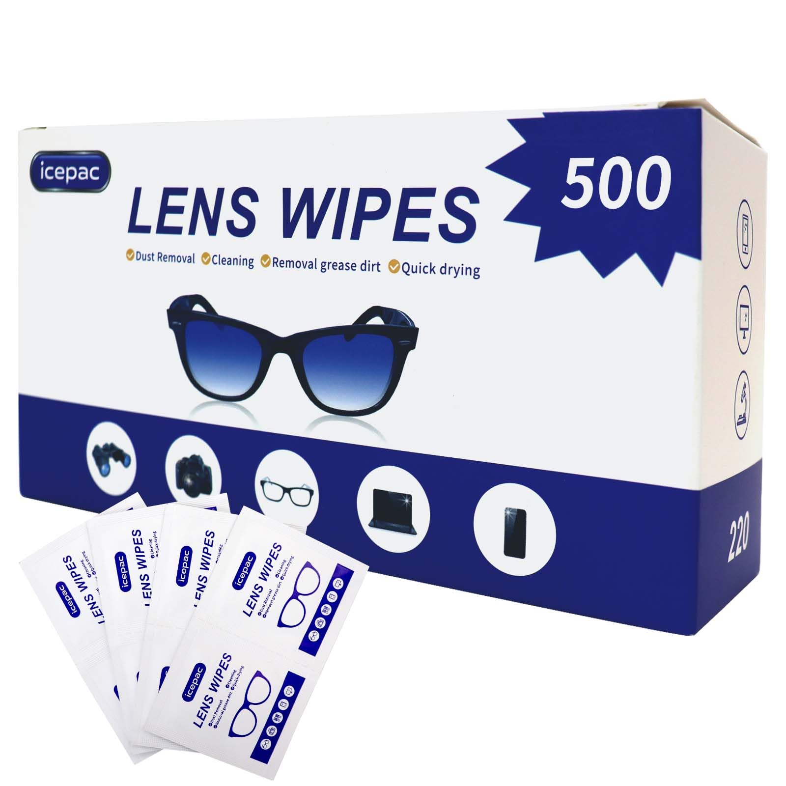 Icepac Lens Wipes box packaging