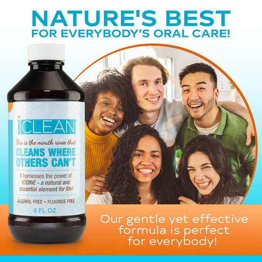 Close-up of iCLEAN iodine mouthwash label