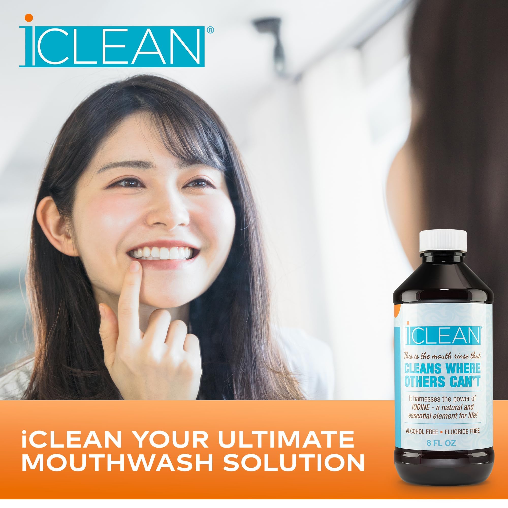 Label highlights fluoride-free and alcohol-free on iCLEAN