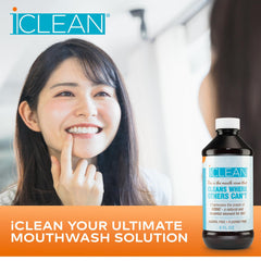 Label highlights fluoride-free and alcohol-free on iCLEAN