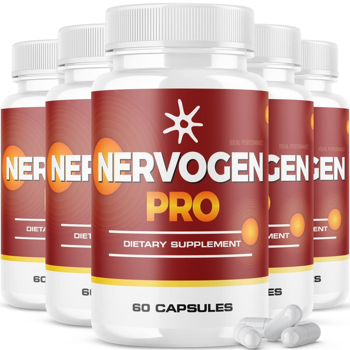 IDEAL PERFORMANCE 5 Pack Nervogen Pro Supplement 300 Capsules bottle