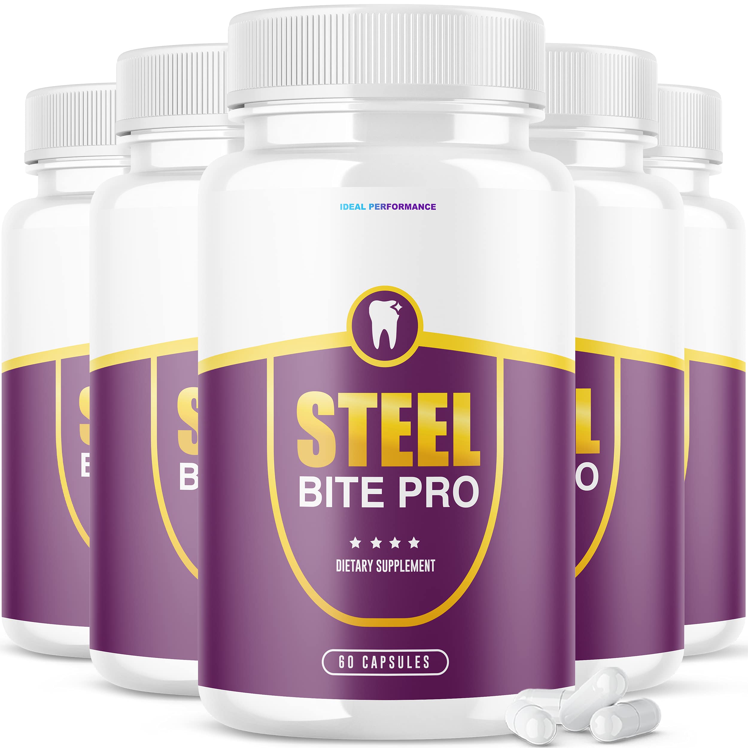 IDEAL PERFORMANCE 5 Pack Steel Bite Pro Teeth Supplement 300 Capsules - Gum Repair