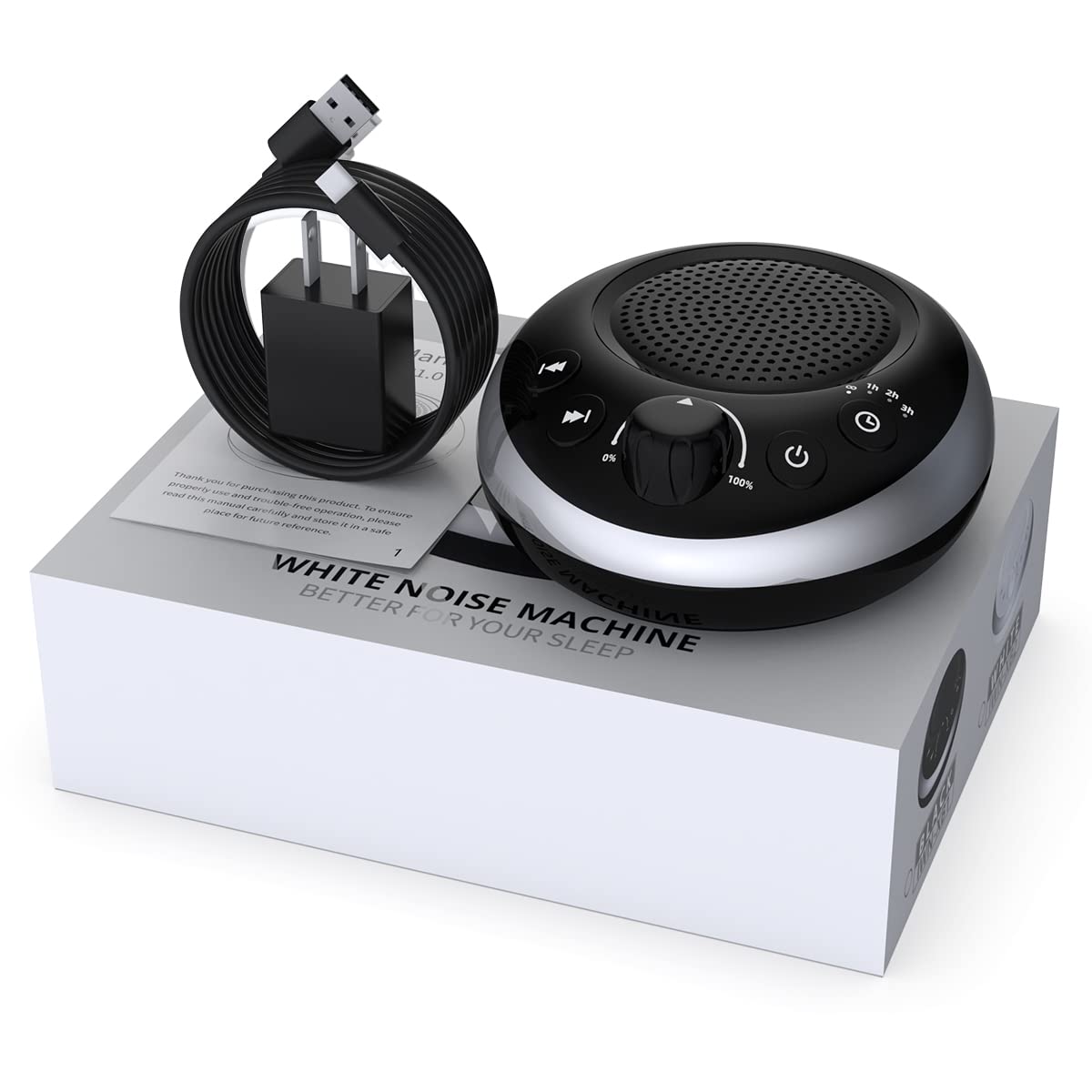 iDealSleep Sound Machine packaging highlights 30 sounds and timer options.