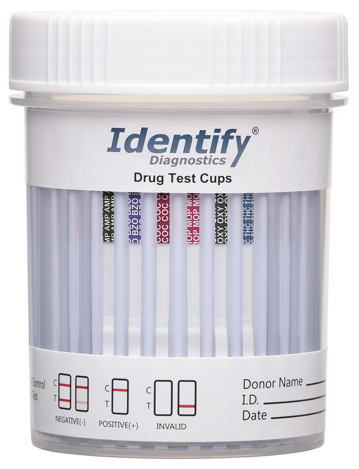 Identify Diagnostics 6-Panel Drug Test Cup 5 Pack with AMPs BZO COC MOP/OPI OXY THC