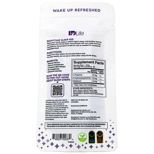 Individual packaging showing on-the-go IDLife Sleep Strips
