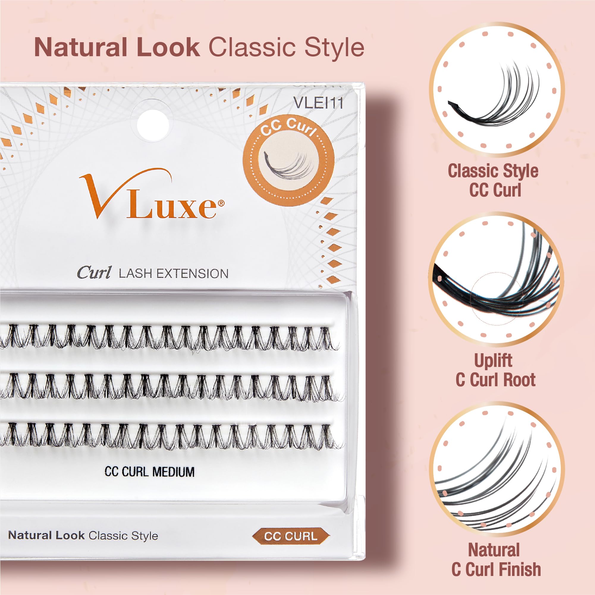 Closeup of VLuxe CC Curl Lash Cluster application for precise placement and professional results