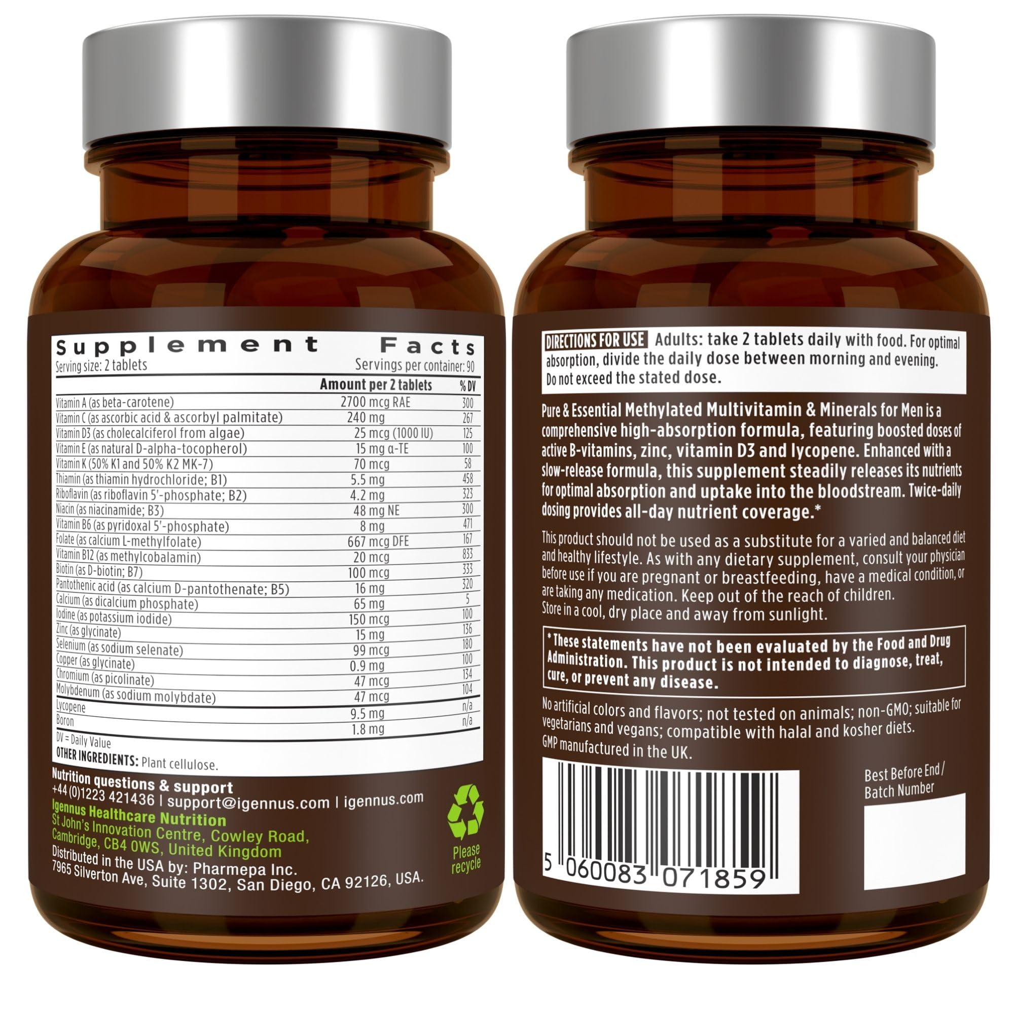 22 high-potency nutrients in Igennus Methylated Men's Multivitamin