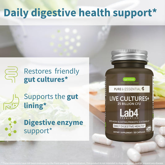 Igennus Probiotics & Prebiotic Lab4 capsules beside bottle