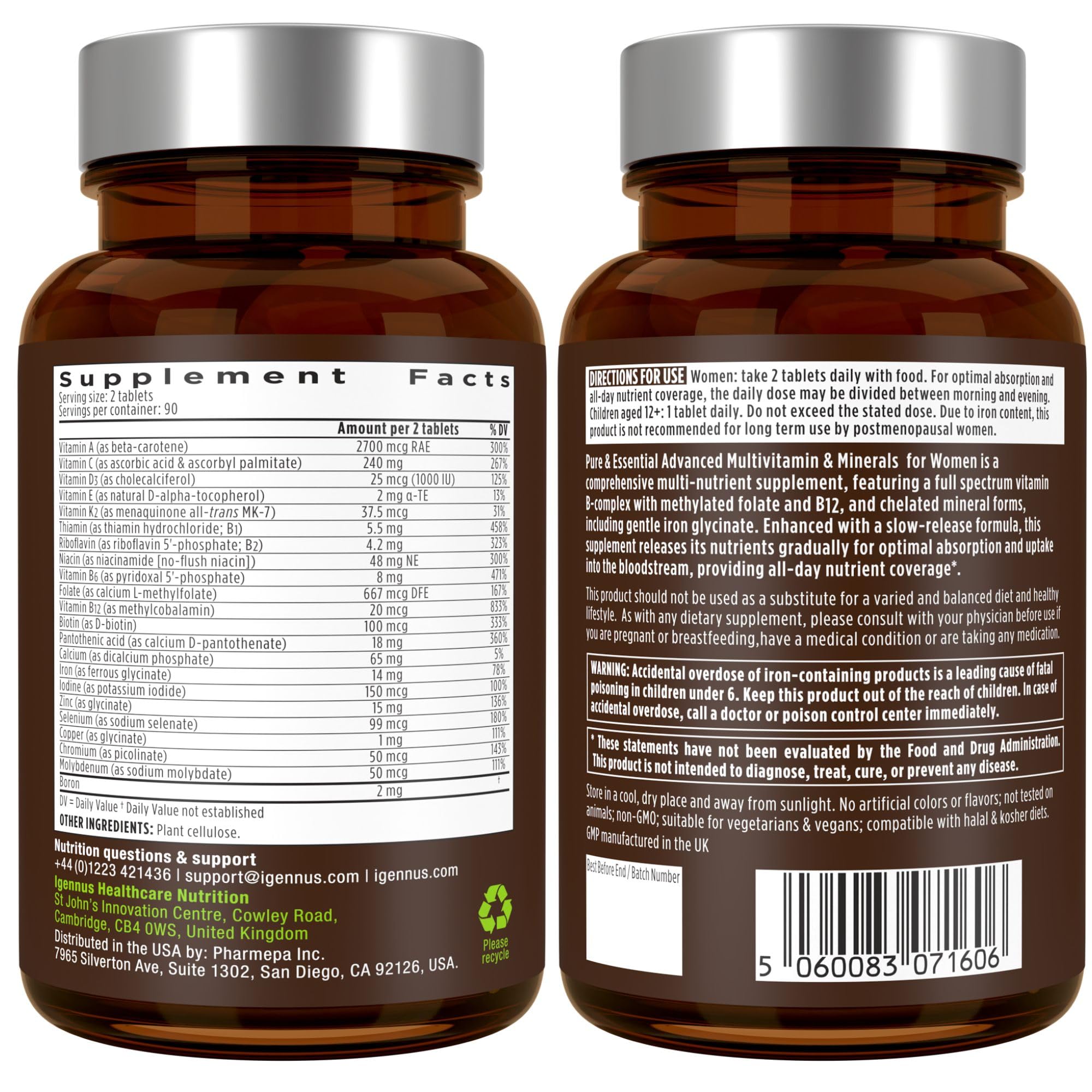 Two small tablets daily shown for convenient dosing