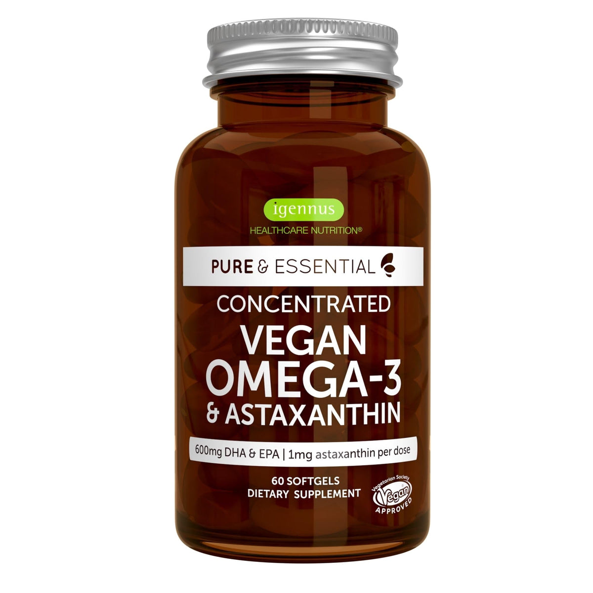 Igennus vegan omega-3 algae oil softgels close-up