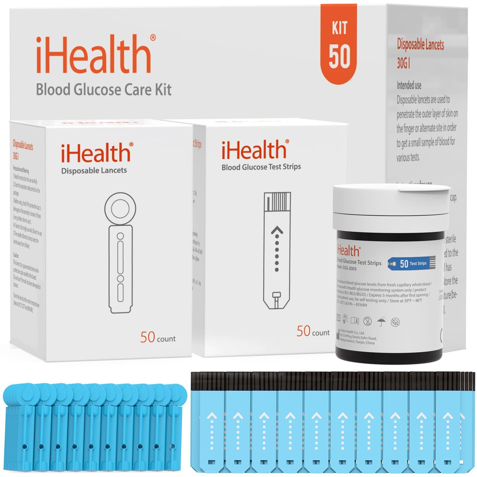 iHealth blood glucose strips 50-count package for quick home testing