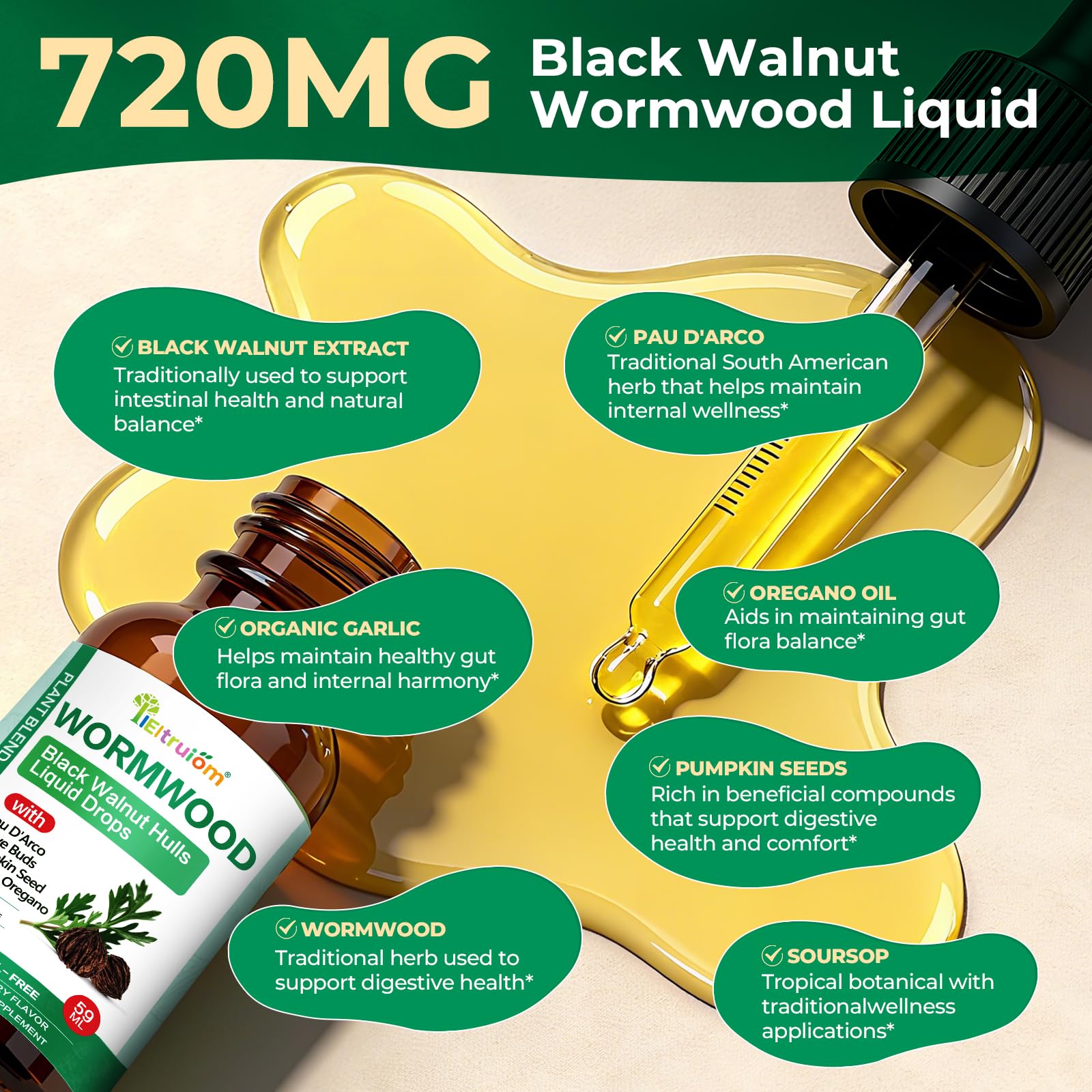Herbal tincture dropper prepared for daily digestive and immune support
