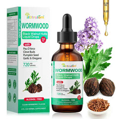 Bottle of IIEltruiom liposomal black walnut wormwood tincture 2oz on white background