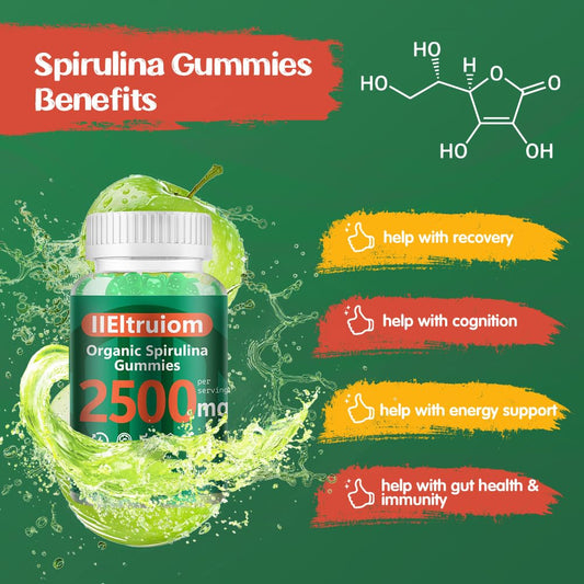 Close-up of organic spirulina gummies