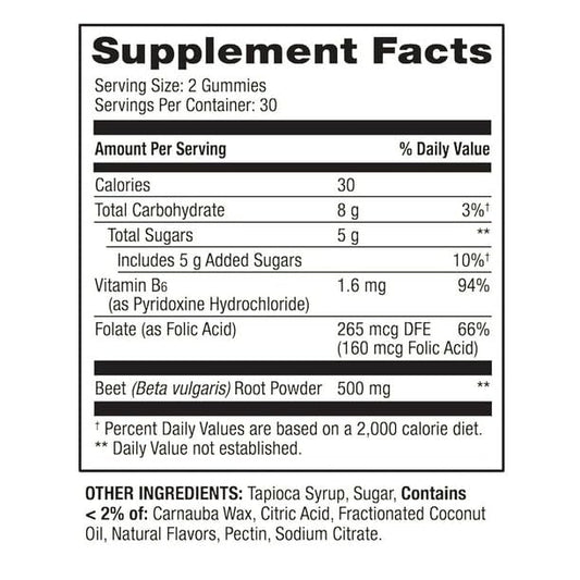 Close-up of IKJ Beetroot Gummies Cherry flavor label