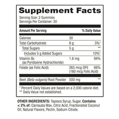 Close-up of IKJ Beetroot Gummies Cherry flavor label