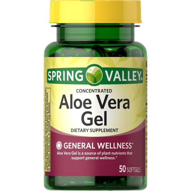 IKJ Concentrated Aloe Vera Gel Dietary Supplement bottle and 50 count packaging