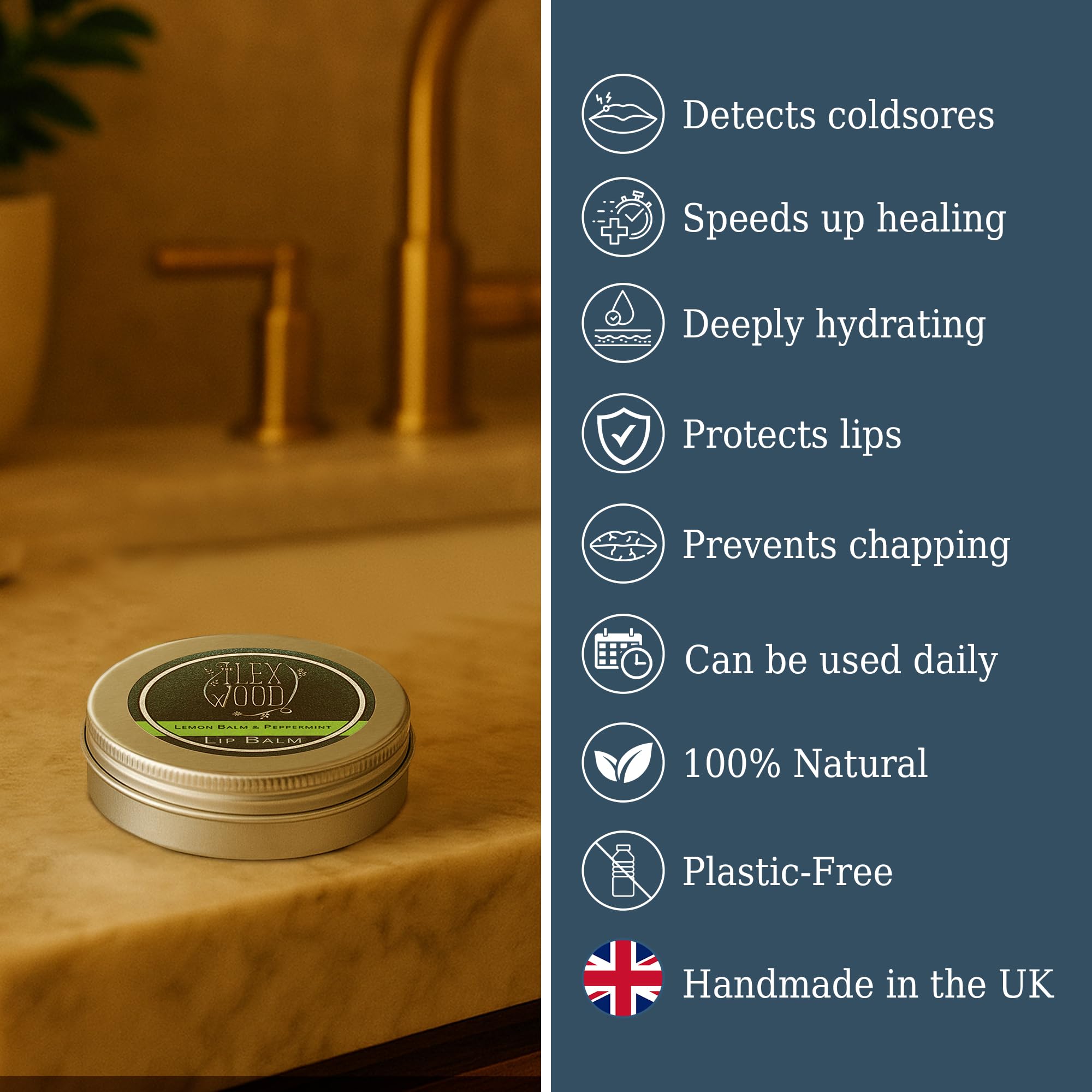 The Ilex Wood lip balm application glide delivers smooth coverage with a cooling mint sensation