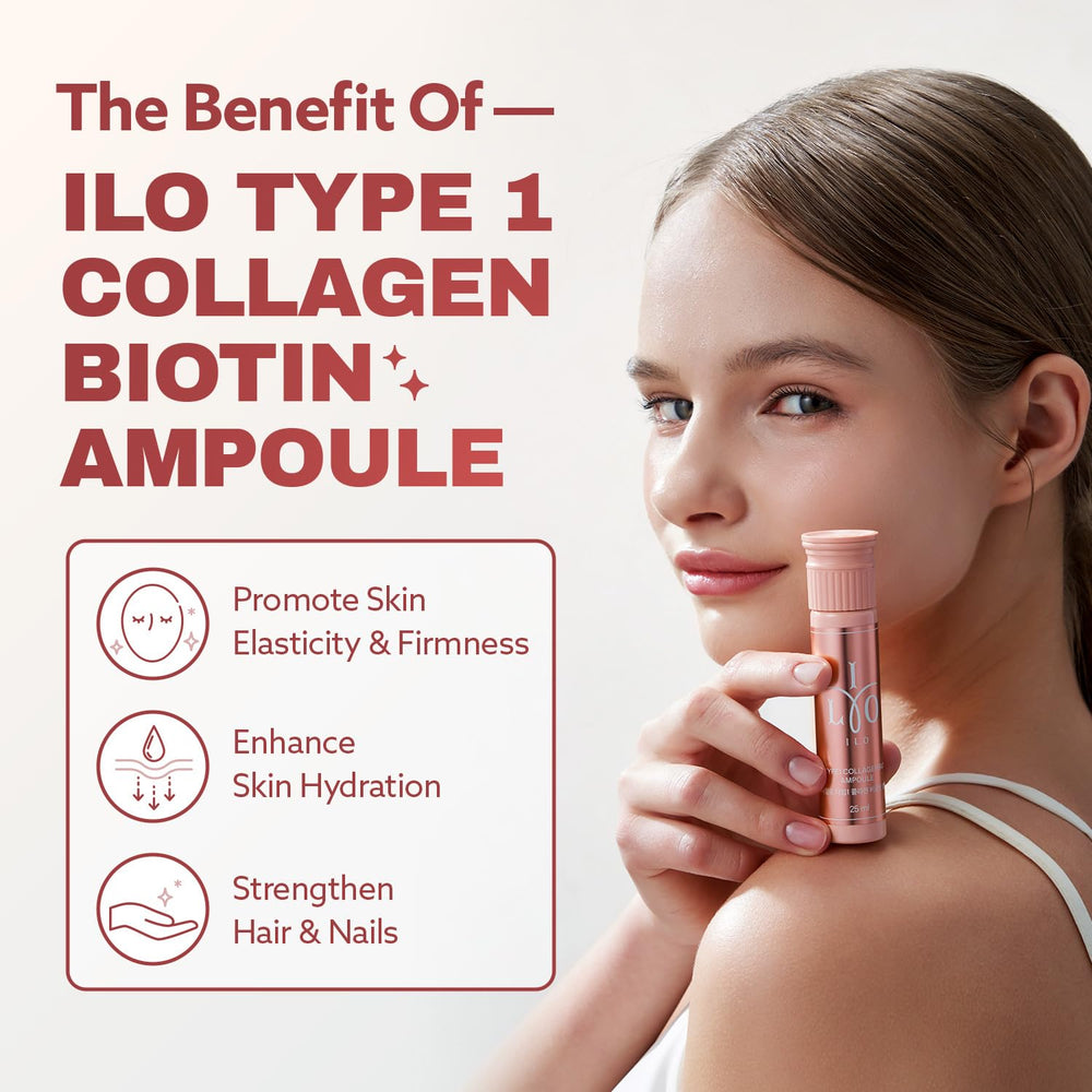 Close-up of ingredients including marine collagen, biotin, hyaluronic acid, elastin, and milk ceramide