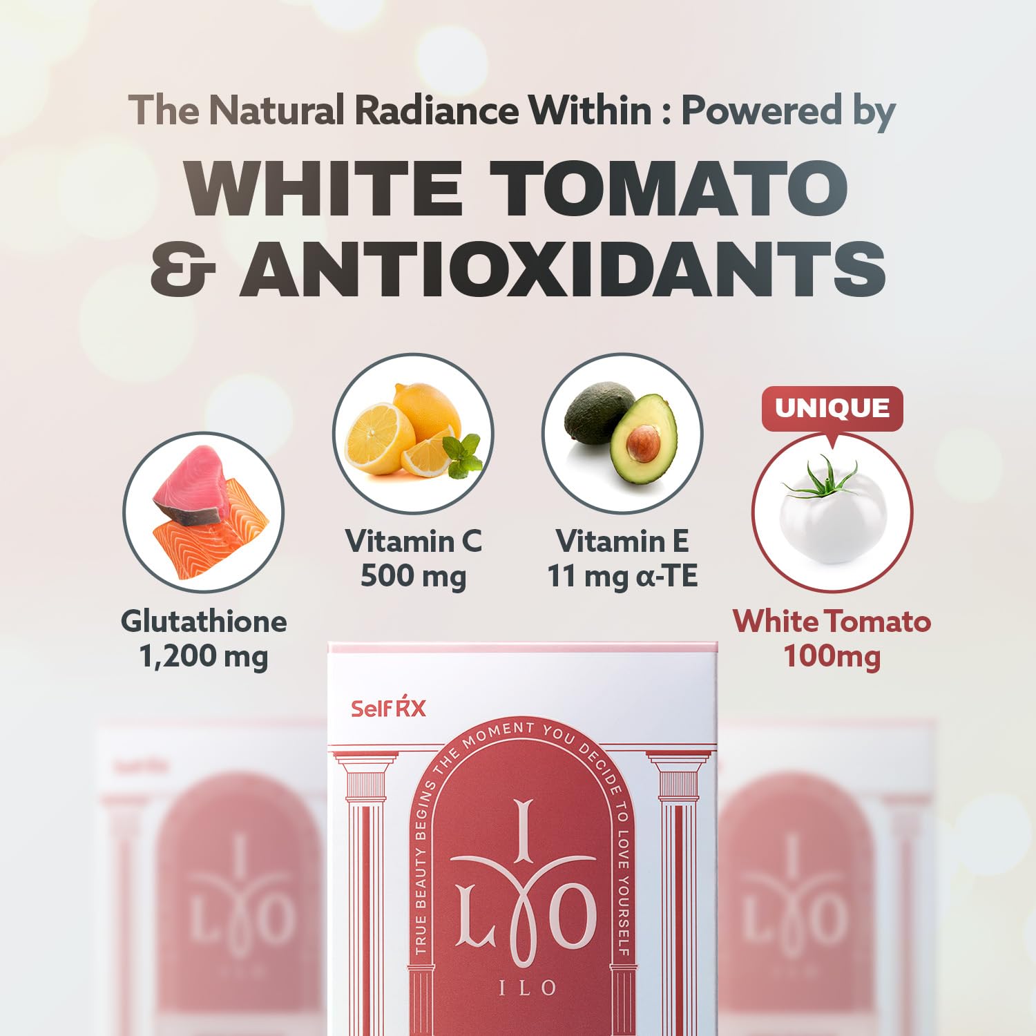 Back view of ILO Whitathione packaging with nutrition facts