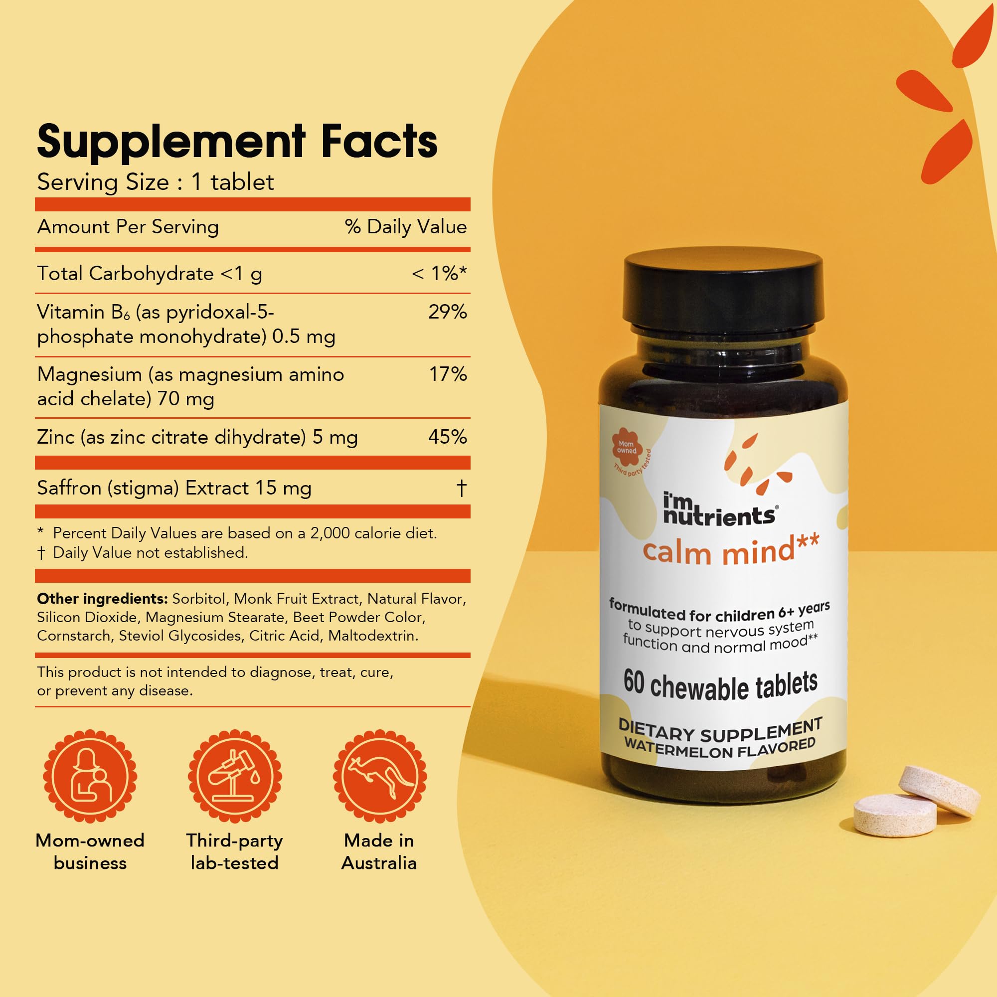 Close-up of saffron-infused Calm Mind chewables for kids