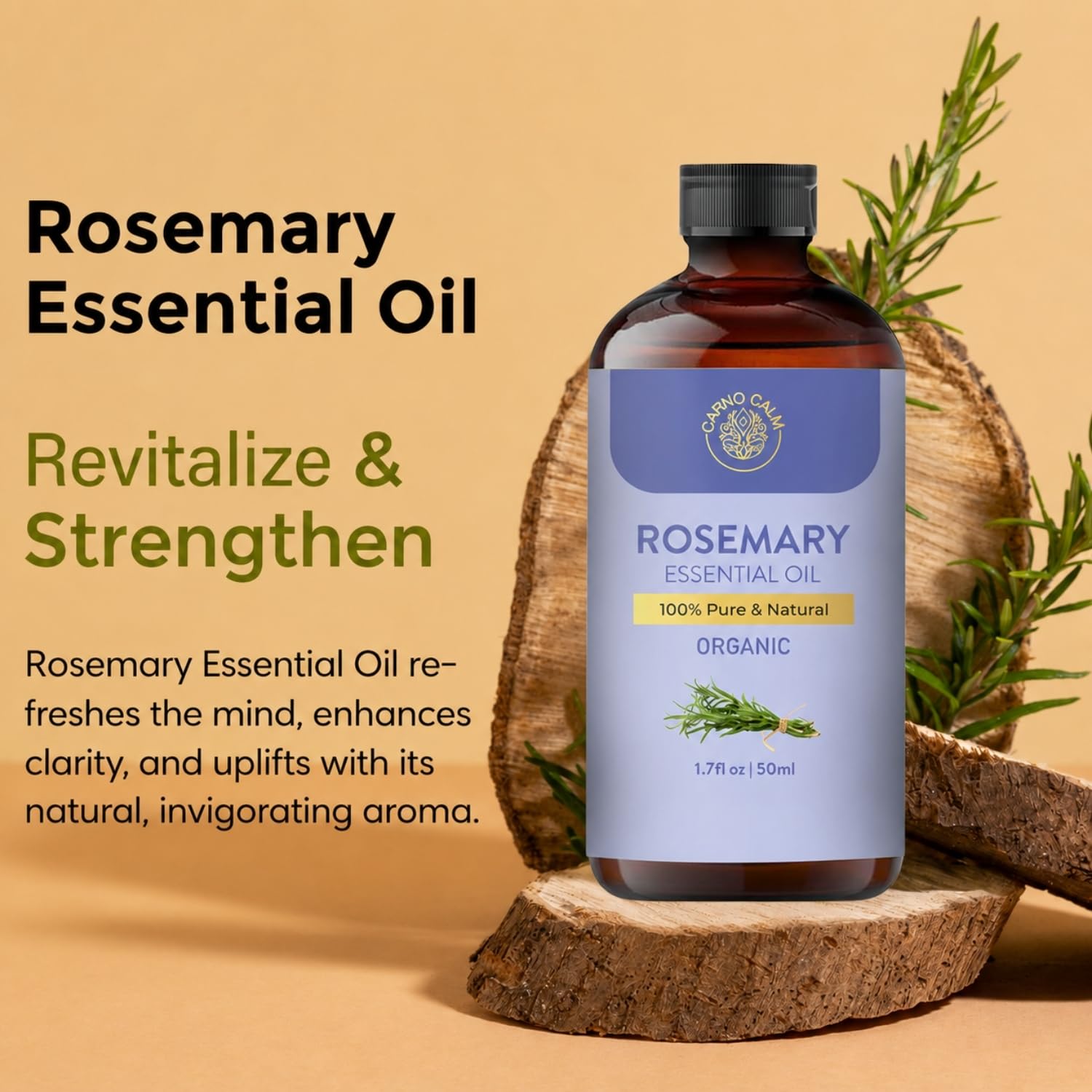 Carno Calm Rosemary Essential Oil – USDA Organic, 1.7 fl oz