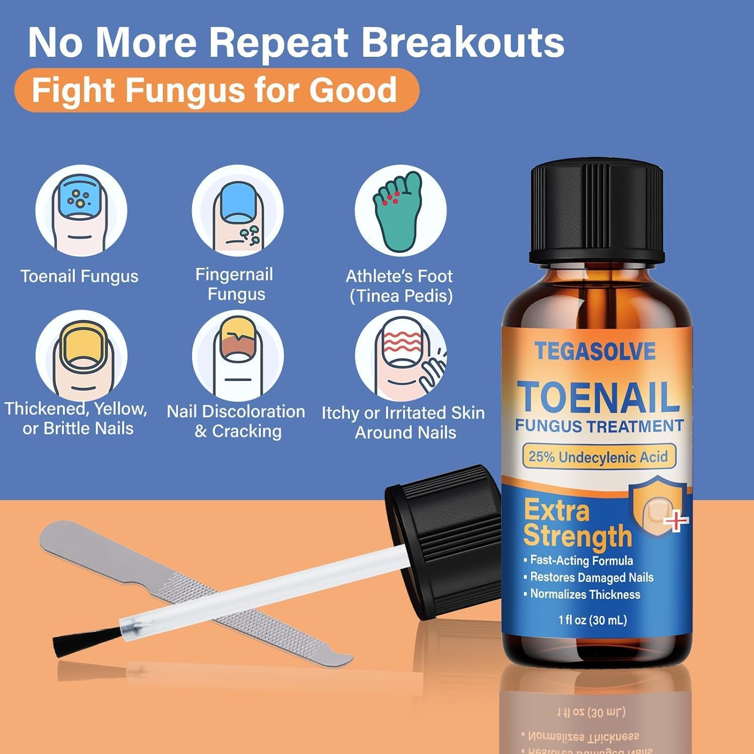TEGASOLVE Toenail Fungus Treatment Extra Strength – 15% Undecylenic Acid Antifungal Solution (9 Pcs)