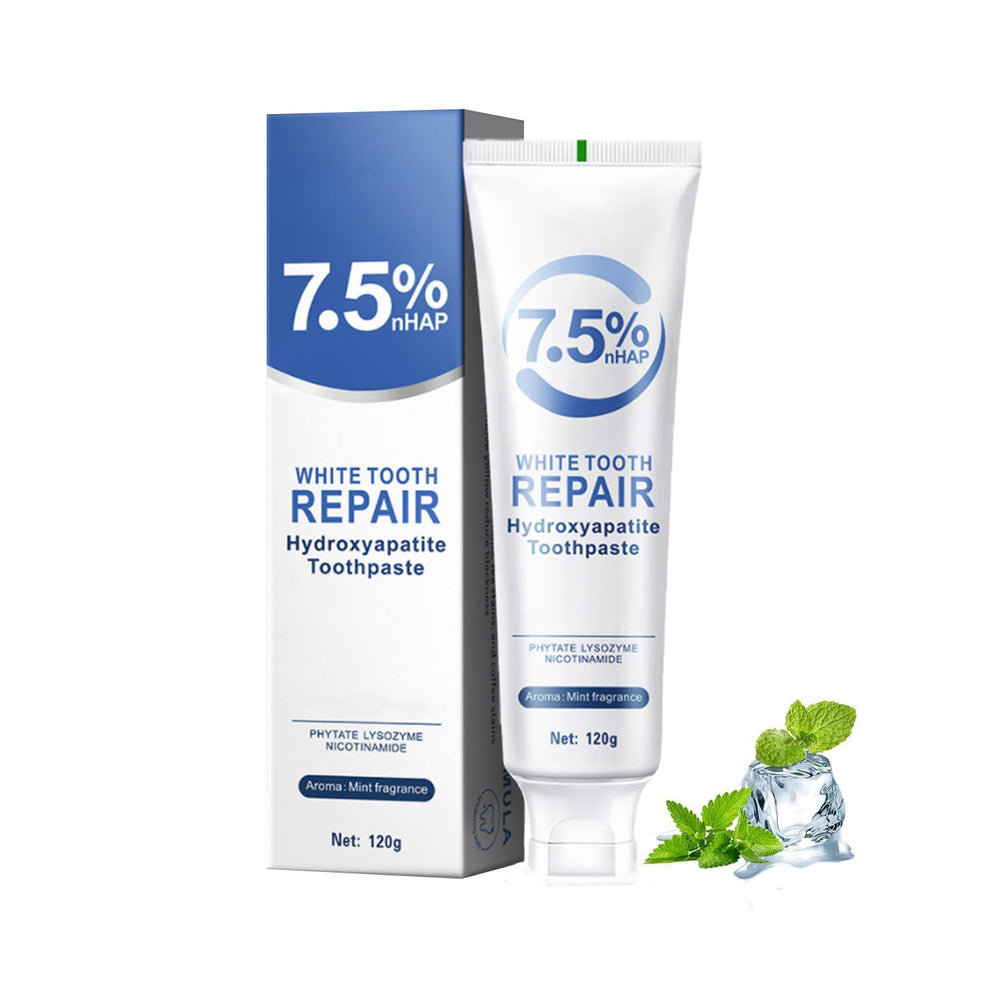 Hydroxyapatite toothpaste tube showing enamel protection