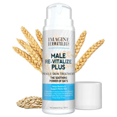 Imagine Dermatology Male Re-Vitalize Plus bottle, skin-friendly solution for daily care.