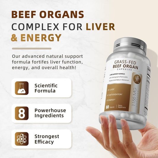 Grass-fed beef liver capsules close-up