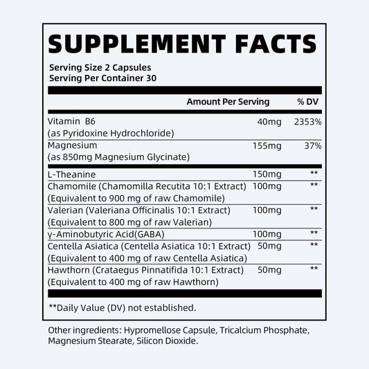 Close-up of ingredients on iMATCHME label: L-Theanine, Chamomile, GABA