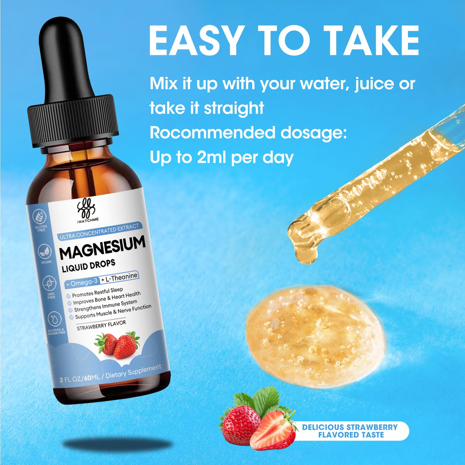 Usage guide illustrating the 2 ml daily dosage