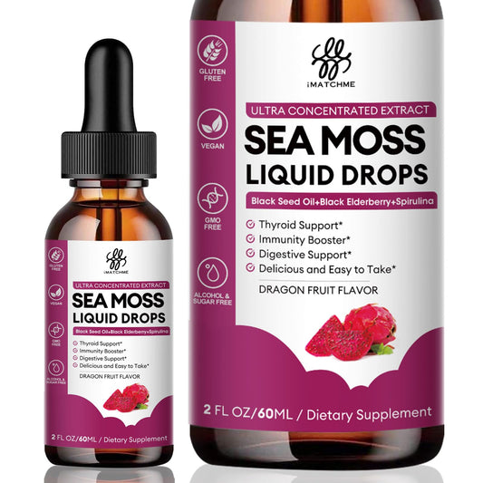 Front view of iMATCHME Sea Moss 7-in-1 liquid drops bottle